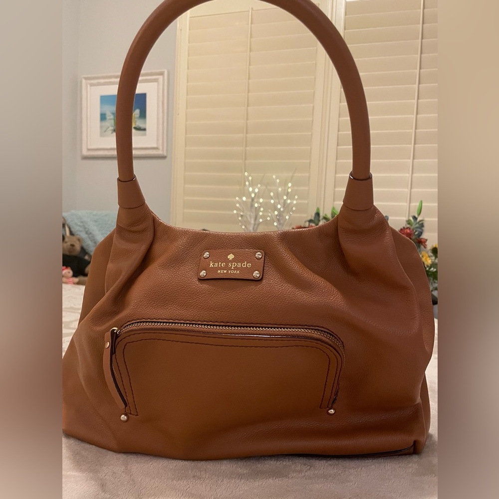 Kate Spade medium tan Leather Handbag with Gold Accents